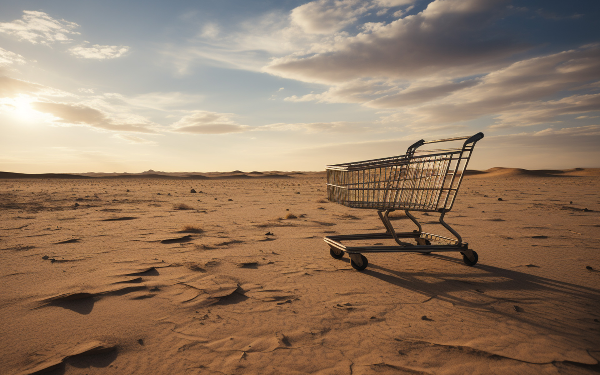 An abandoned cart in a desert
