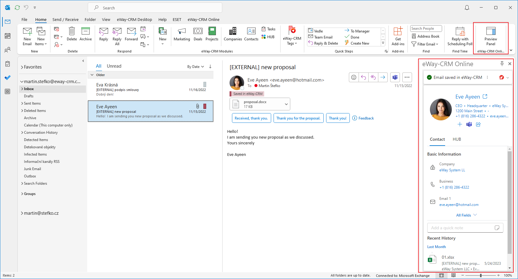 eWay-CRM Online in Classic Outlook