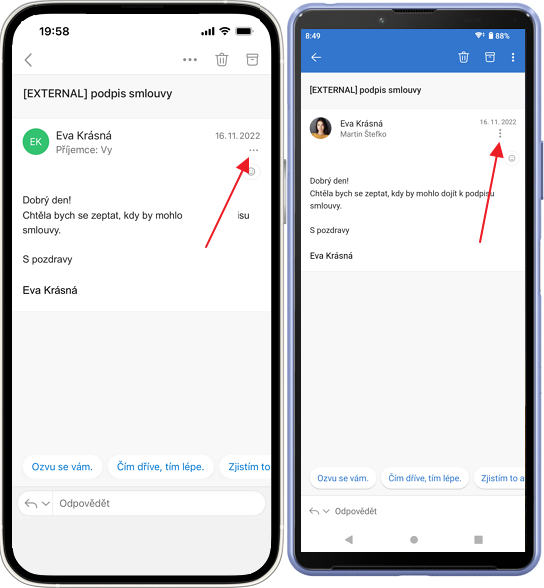 Outlook v mobilu