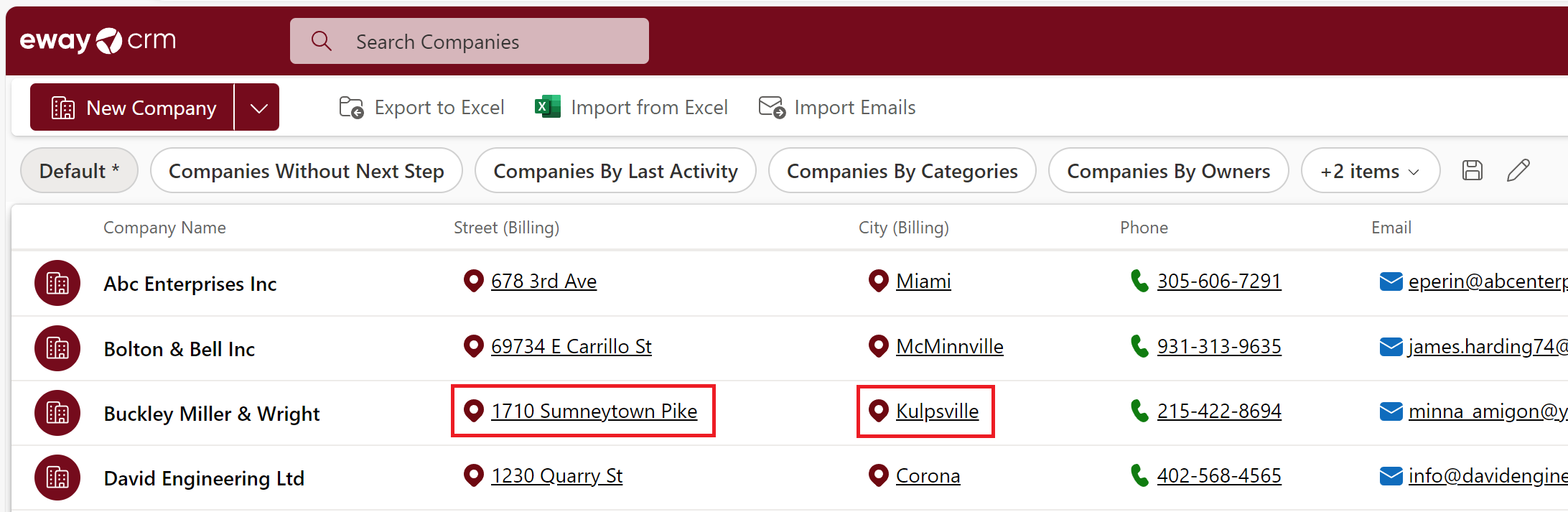 address in the list