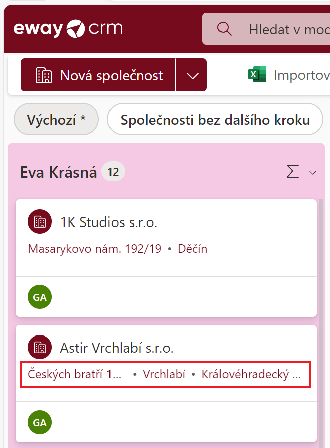 Adresy v kanbanu