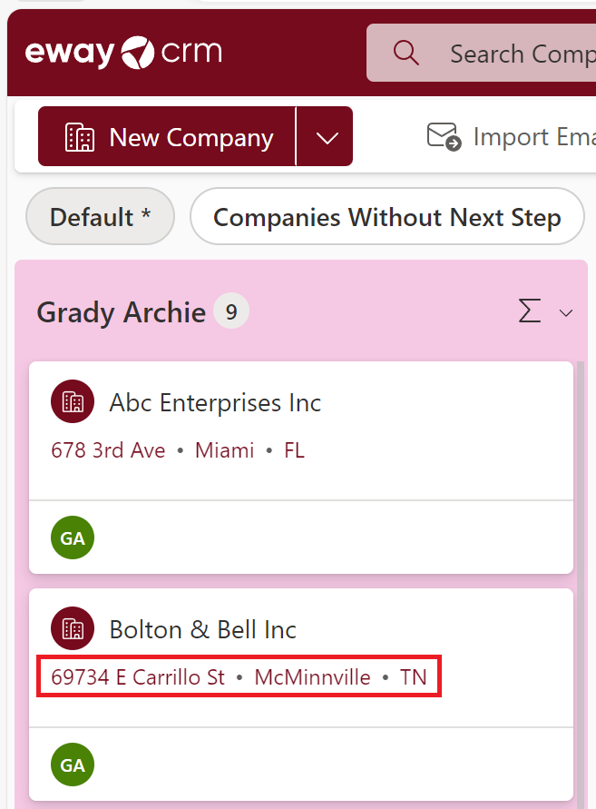 Address in the board