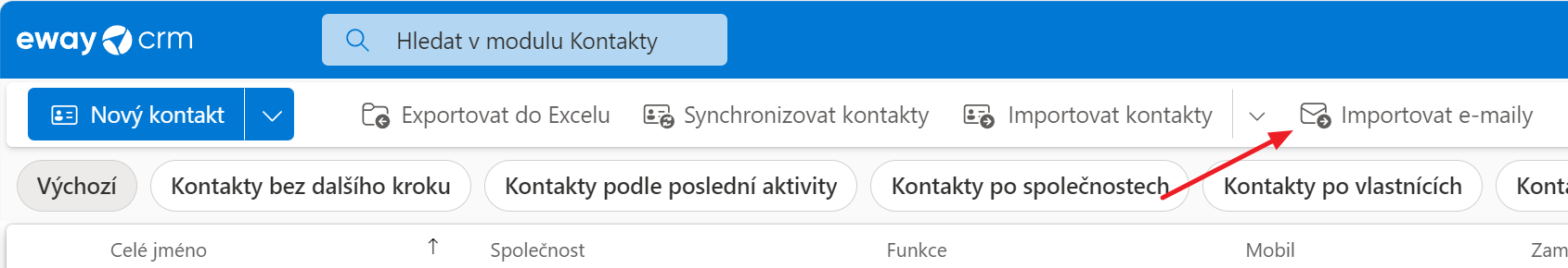 Import stávajících e-mailů pro všechny kontakty