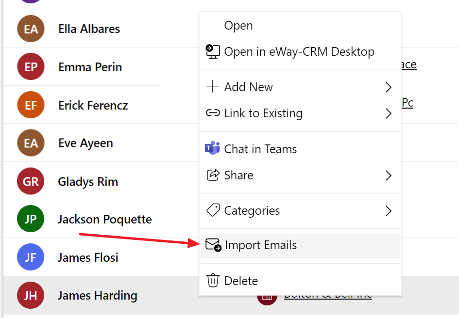 Import existing emails for one contact