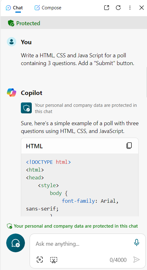 copilot in edge writing code