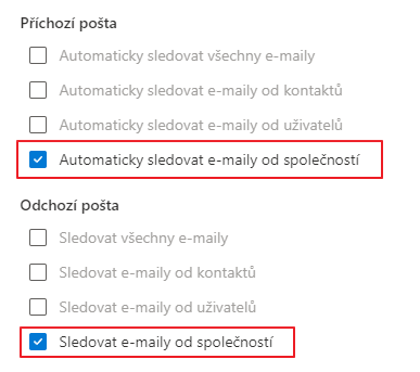 Nastavte pravidla pro sledování e-mailů