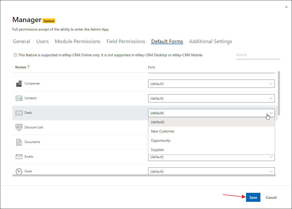 Select default layout