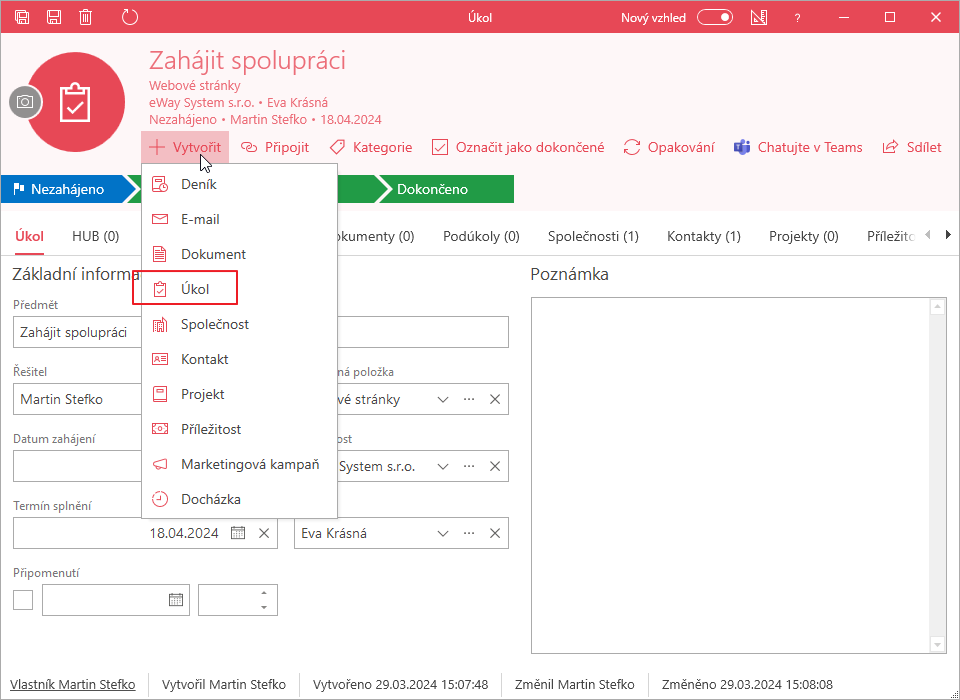 Vytvořit podúkol