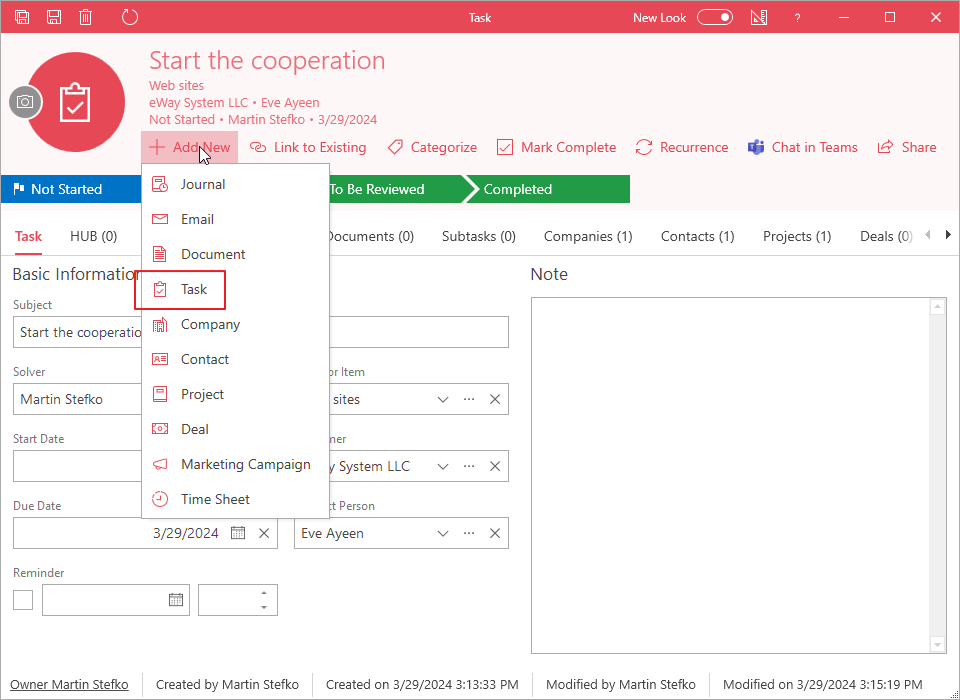 Create a subtask