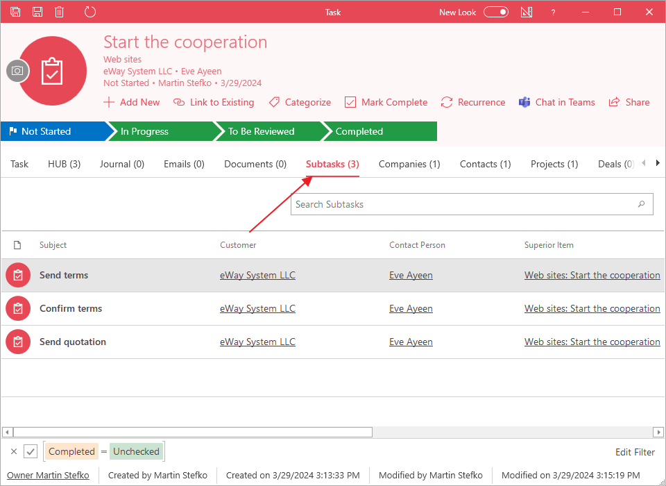 Review of subtasks