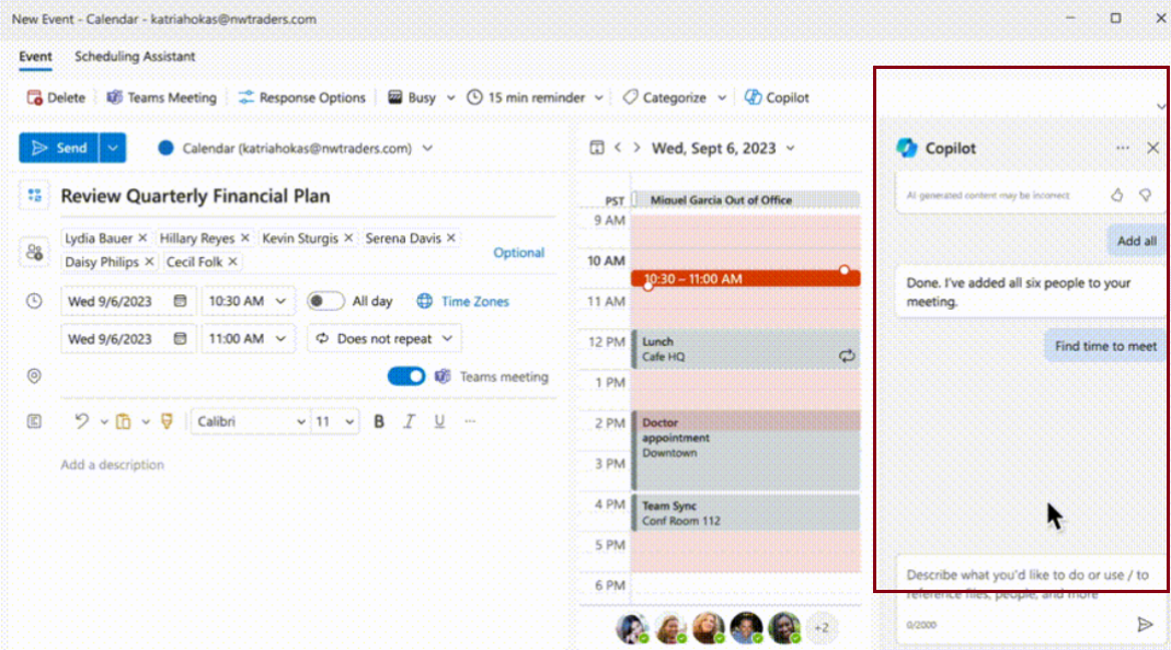 copilot in outlook scheduling