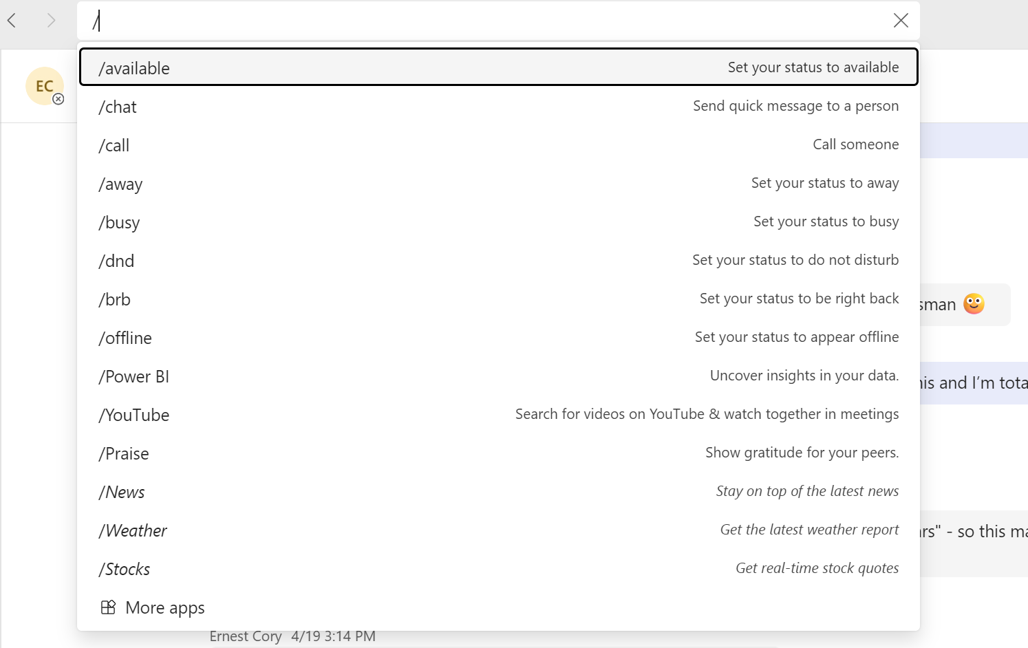 MS Teams commands