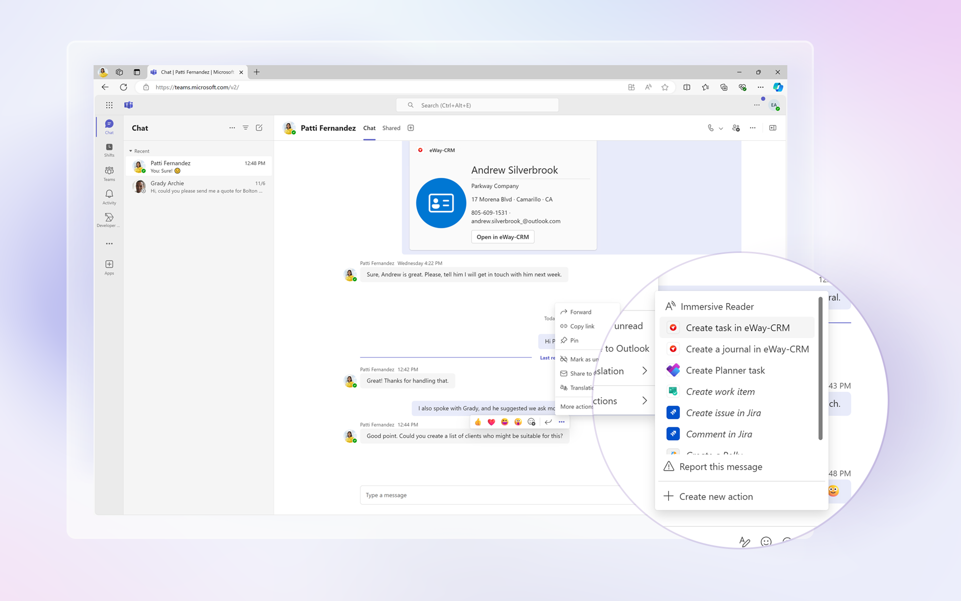 Transformation of messages to tasks in only one click