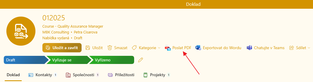 Exportovat dokladu do PDF