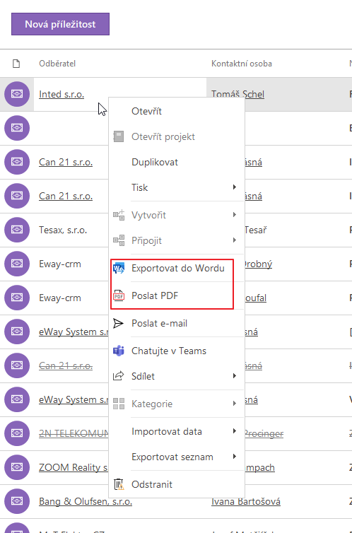 Exportovat do Wordu - kontext