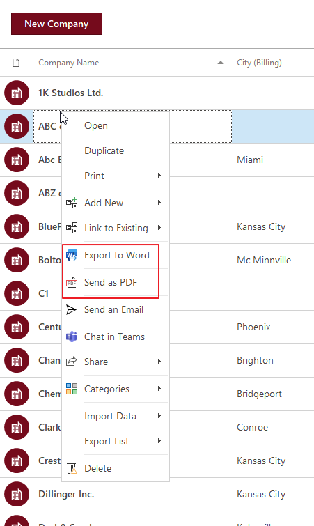 Export to Word - context