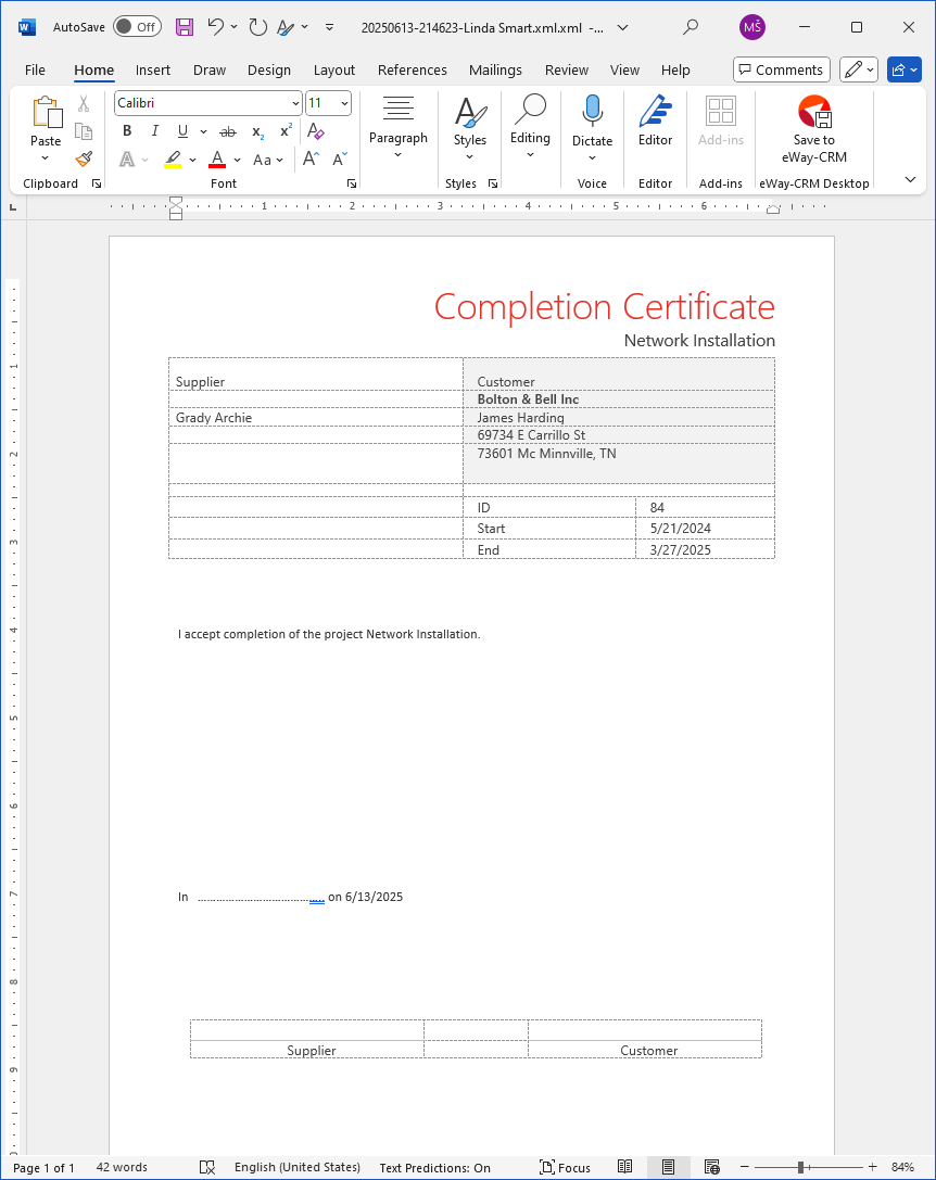 Downloaded Word document