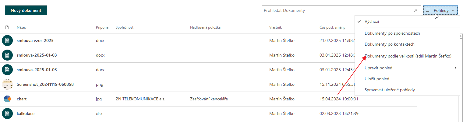 Dokumenty podle velikosti