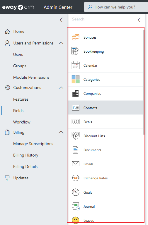 Modules in Custom Fields