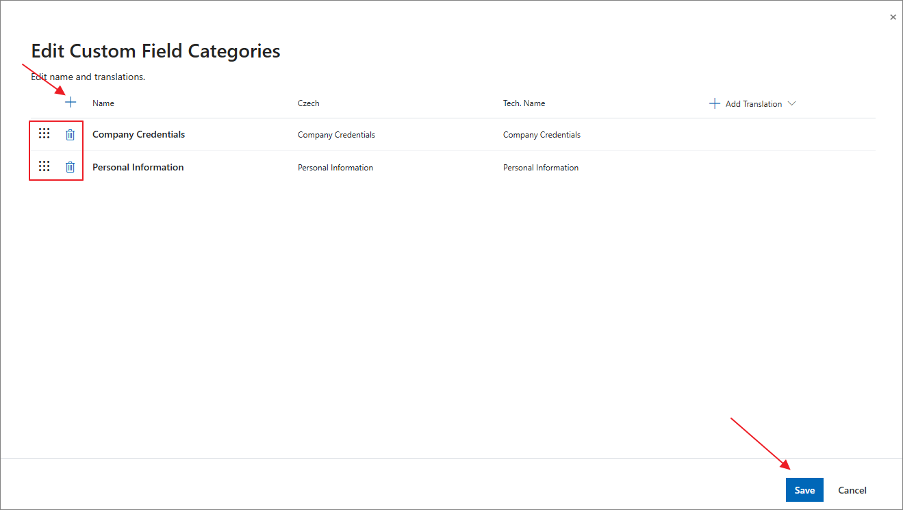 Manage categories