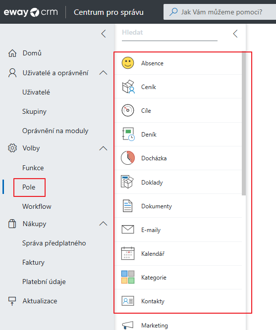 Moduly uživatelských polí