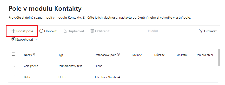 Nová položka v administrační aplikaci