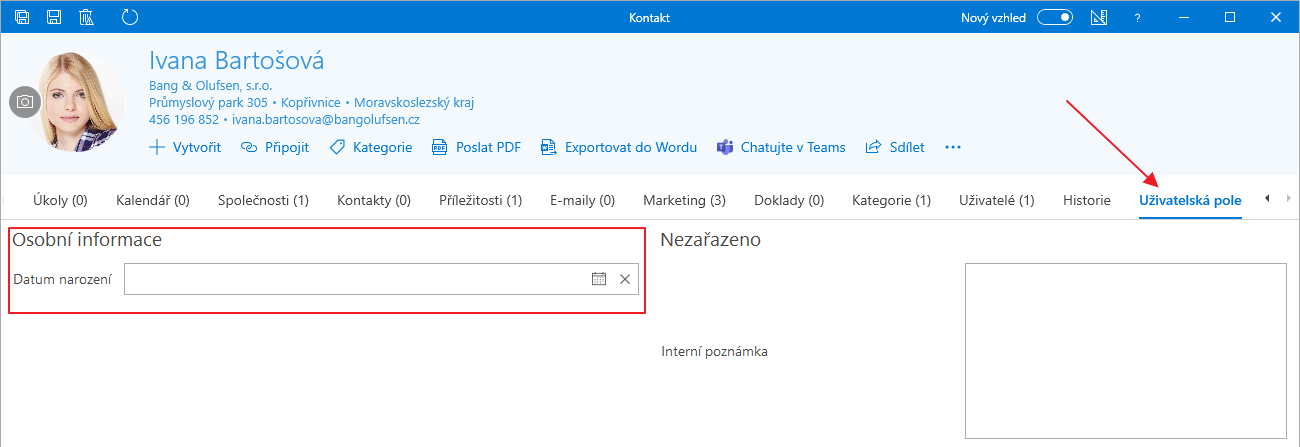 Uživatelská pole v eWay-CRM Desktop