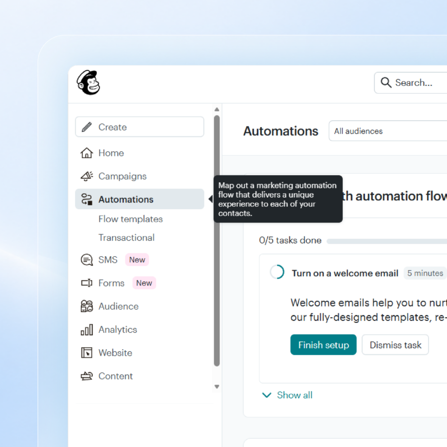 Automations section on the Mailchimp
