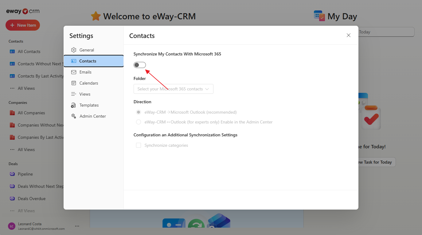 Contacts setting