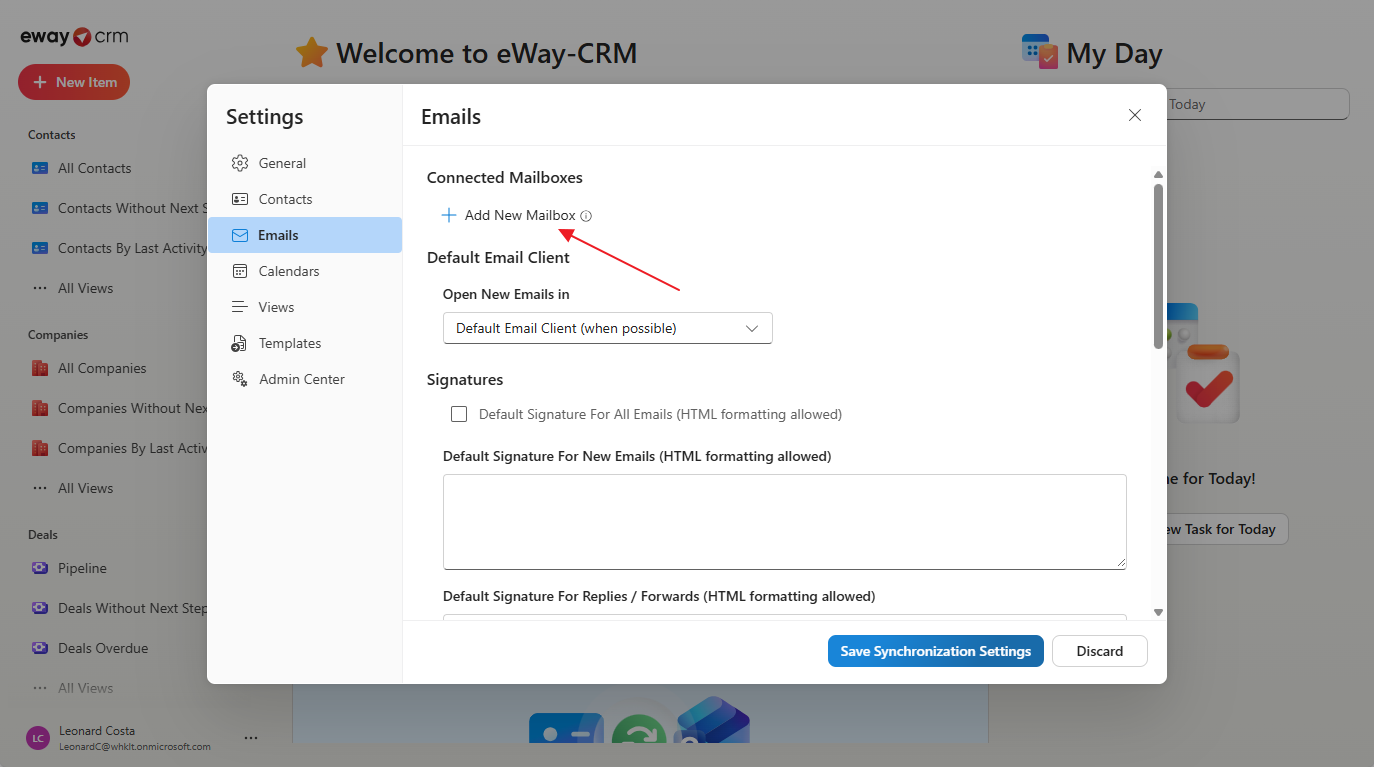 eWay-CRM email settings