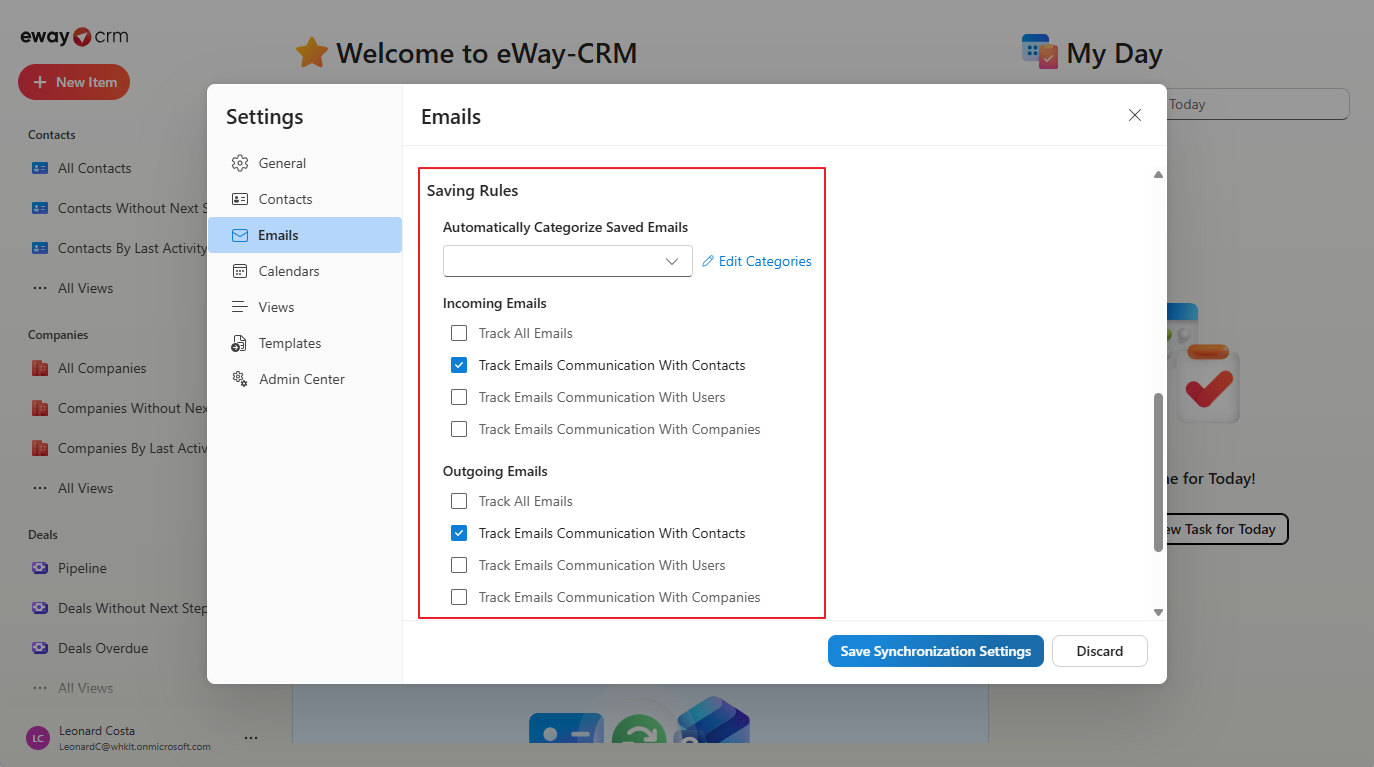 Set rules for email tracking