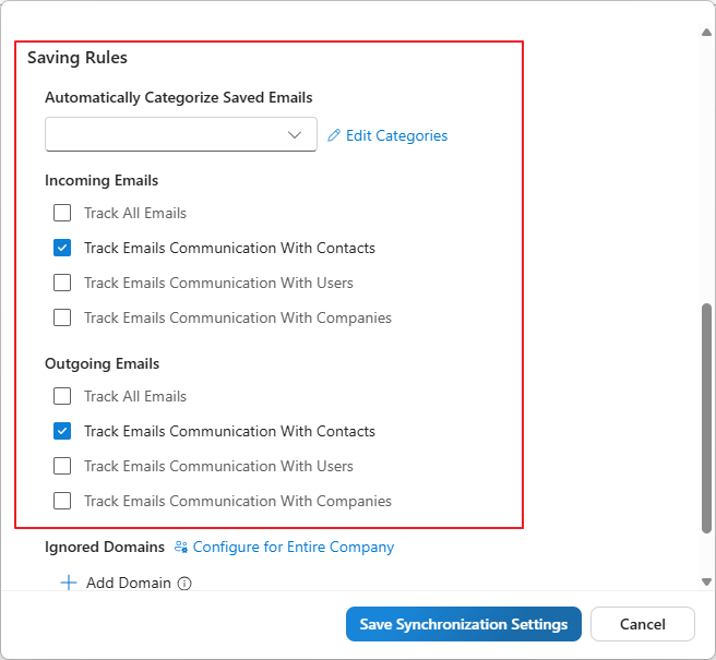 Set rules for email tracking