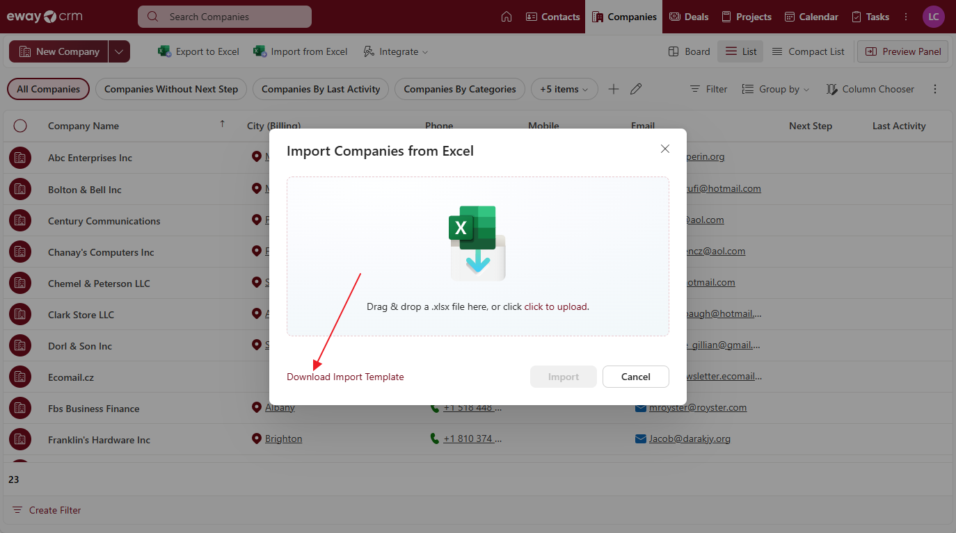 Download Template for Import
