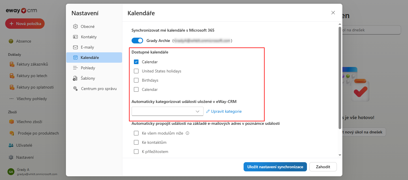 Nastavení synchrnizace