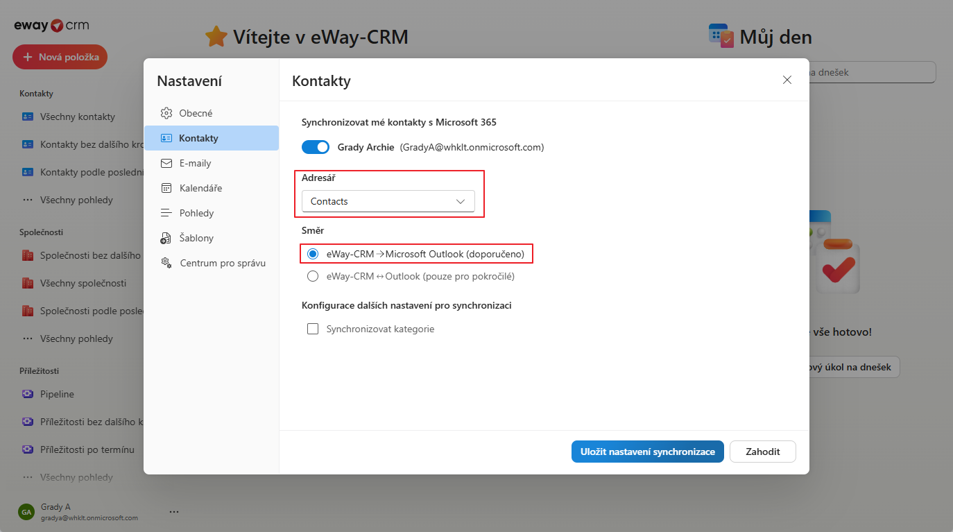 Nastavení - Kontakty